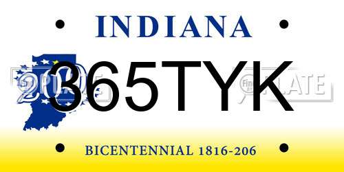 365TYK Indiana License Plate