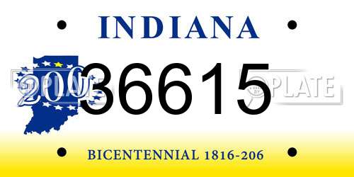 36615 Indiana License Plate