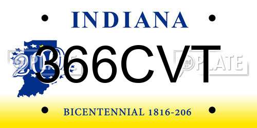 366CVT Indiana License Plate
