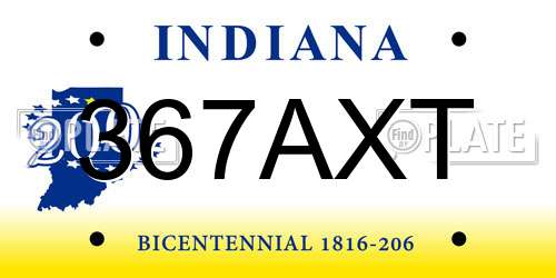 367AXT Indiana License Plate