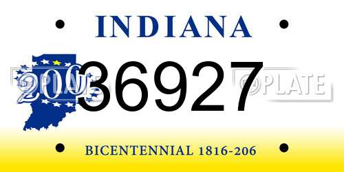 36927 Indiana License Plate