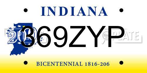 369ZYP Indiana License Plate