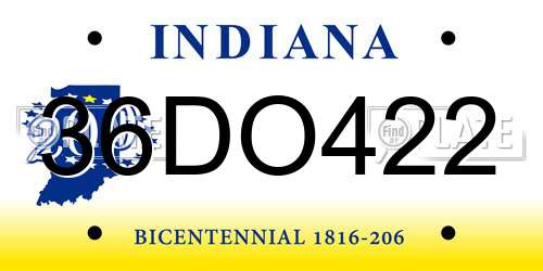 36DO422 Indiana License Plate