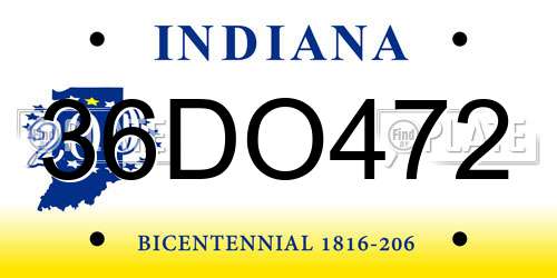 36DO472 Indiana License Plate