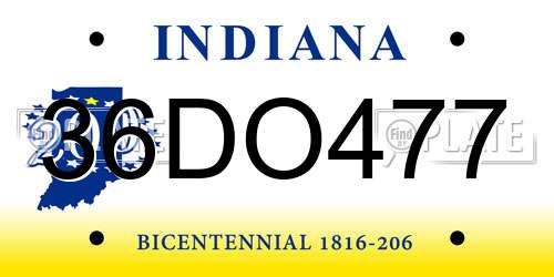 36DO477 Indiana License Plate