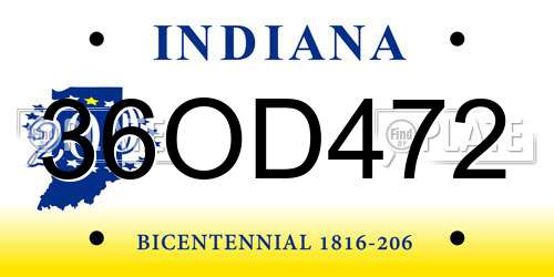 36OD472 Indiana License Plate