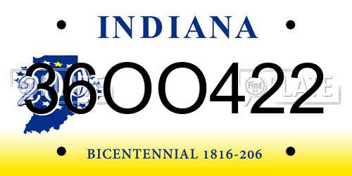 36OO422 Indiana License Plate