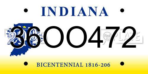 36OO472 Indiana License Plate