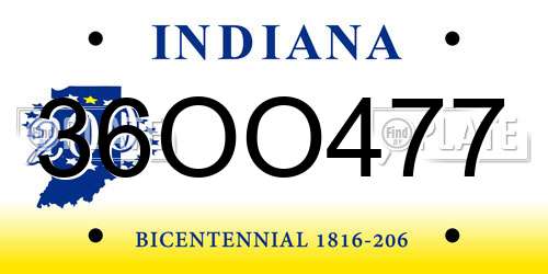 36OO477 Indiana License Plate