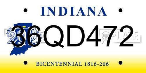 36QD472 Indiana License Plate