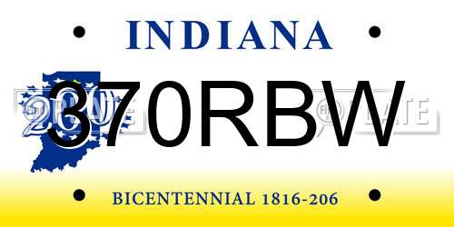 370RBW Indiana License Plate