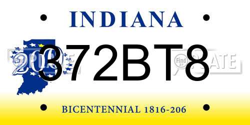 372BT8 Indiana License Plate