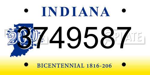 3749587 Indiana License Plate