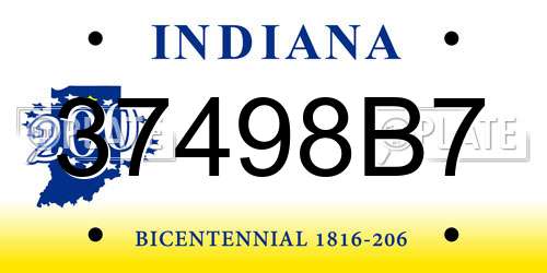 37498B7 Indiana License Plate