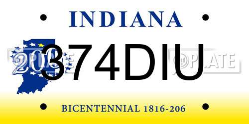 374DIU Indiana License Plate