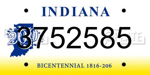 3752585 Indiana License Plate