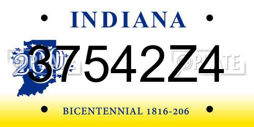 37542Z4 Indiana License Plate
