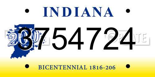 3754724 Indiana License Plate