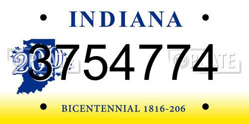 3754774 Indiana License Plate