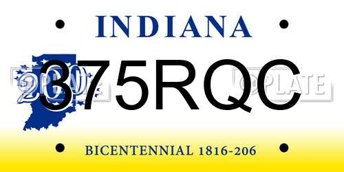 375RQC Indiana License Plate