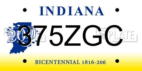 375ZGC Indiana License Plate