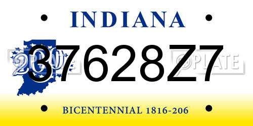 37628Z7 Indiana License Plate