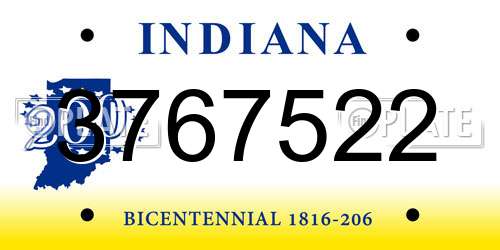 3767522 Indiana License Plate