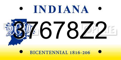 37678Z2 Indiana License Plate
