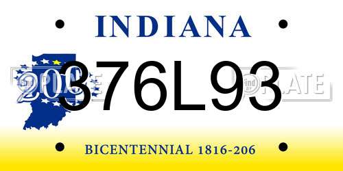 376L93 Indiana License Plate