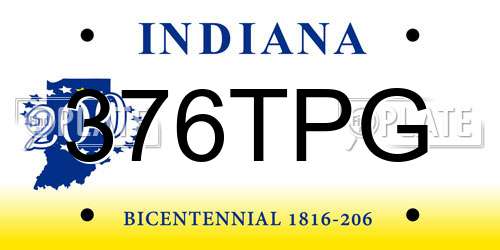 376TPG Indiana License Plate