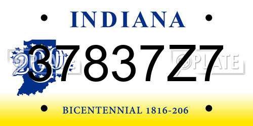 37837Z7 Indiana License Plate