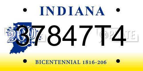 37847T4 Indiana License Plate