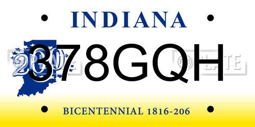 378GQH Indiana License Plate