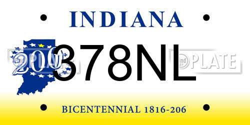378NL Indiana License Plate