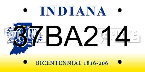 37BA214 Indiana License Plate