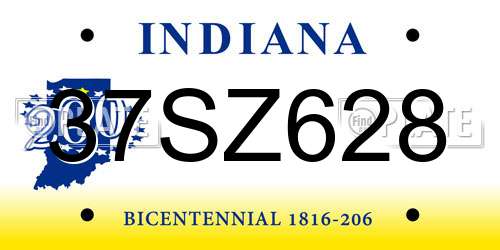 37SZ628 Indiana License Plate