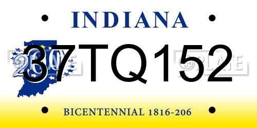 37TQ152 Indiana License Plate