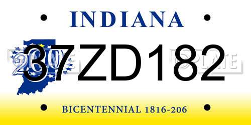 37ZD182 Indiana License Plate