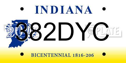 382DYC Indiana License Plate