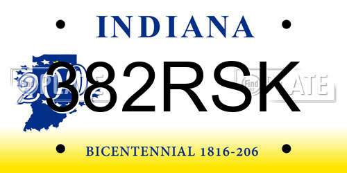 382RSK Indiana License Plate
