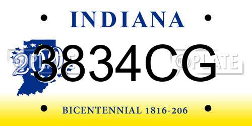 3834CG Indiana License Plate