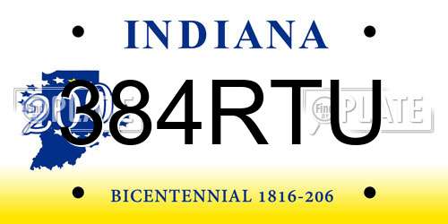 384RTU Indiana License Plate