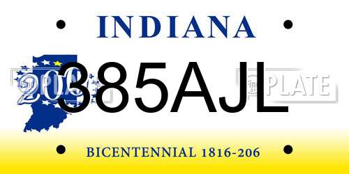 385AJL Indiana License Plate