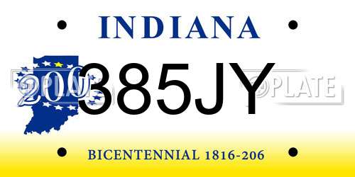 385JY Indiana License Plate