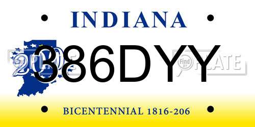 386DYY Indiana License Plate