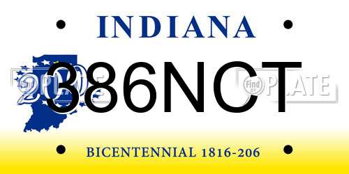 386NCT Indiana License Plate