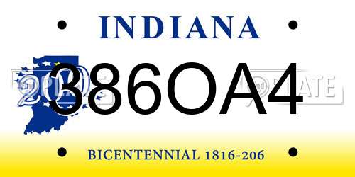 386OA4 Indiana License Plate