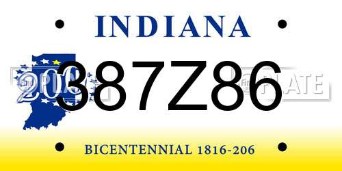 387Z86 Indiana License Plate