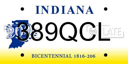 389QCL Indiana License Plate