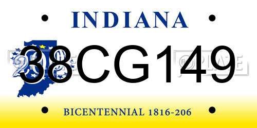 38CG149 Indiana License Plate